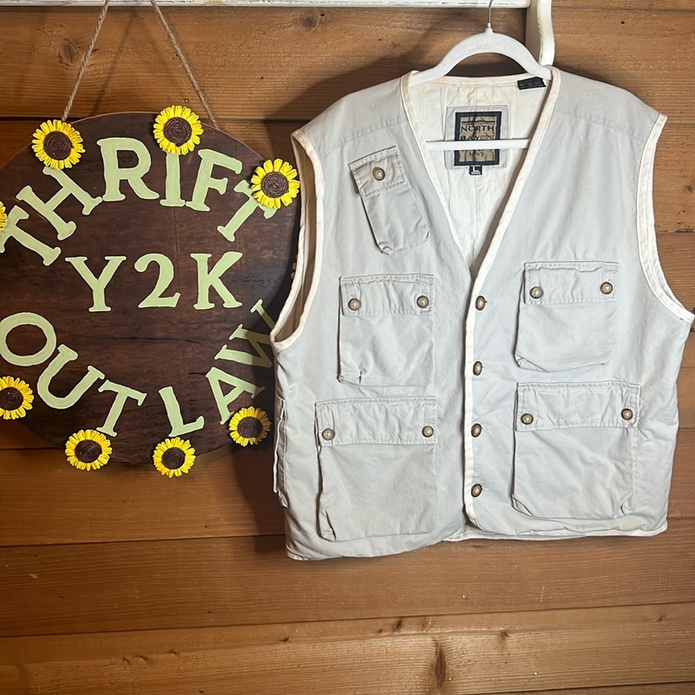 Vintage North Bay LTD Fisherman Cotton Vest Outdoor Pocket Button 80s Hong Kong